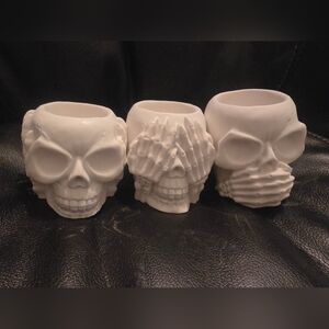 Lot Of 3 Skull Plaster Planters For DIY Painting See, Hear, Speak No Evil